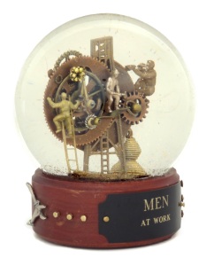 Men at Work custom snow globe by Camryn Forrest Designs, Denver, Colorado