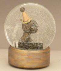 Tears of a Clown, miniature head sculpture in snow globe, Camryn Forrest Designs, Denver Colorado