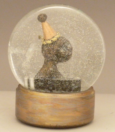 Tears of a Clown, miniature head sculpture in snow globe, Camryn Forrest Designs, Denver Colorado