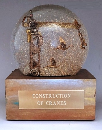 Construction of Cranes snow globe Camryn Forrest Designs, Denver CO USA